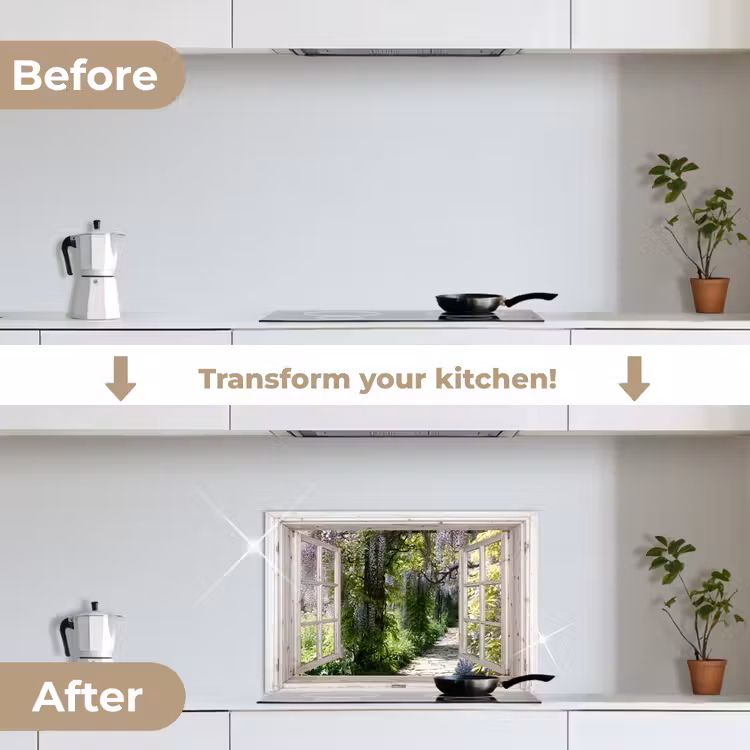 Kitchen splashback for hob - Blue rain - Flowers - View - Tree - Spring — 7