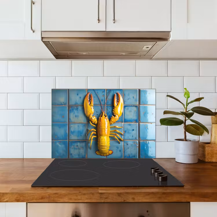 Kitchen splashback for hob - Cancer - Yellow - Blue - Tiles — 3