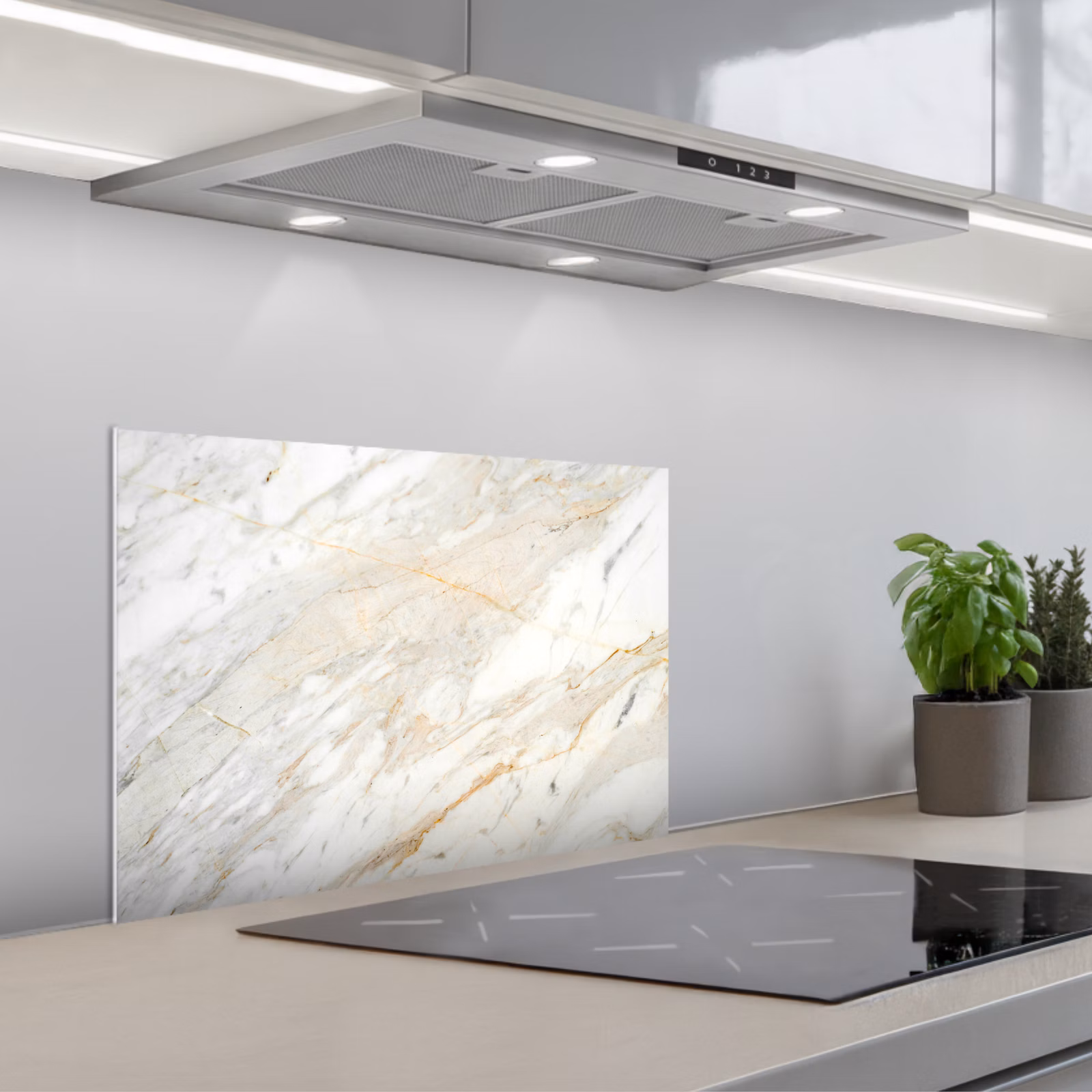 Kitchen splashback for hob - Black and white photo of marble — 1
