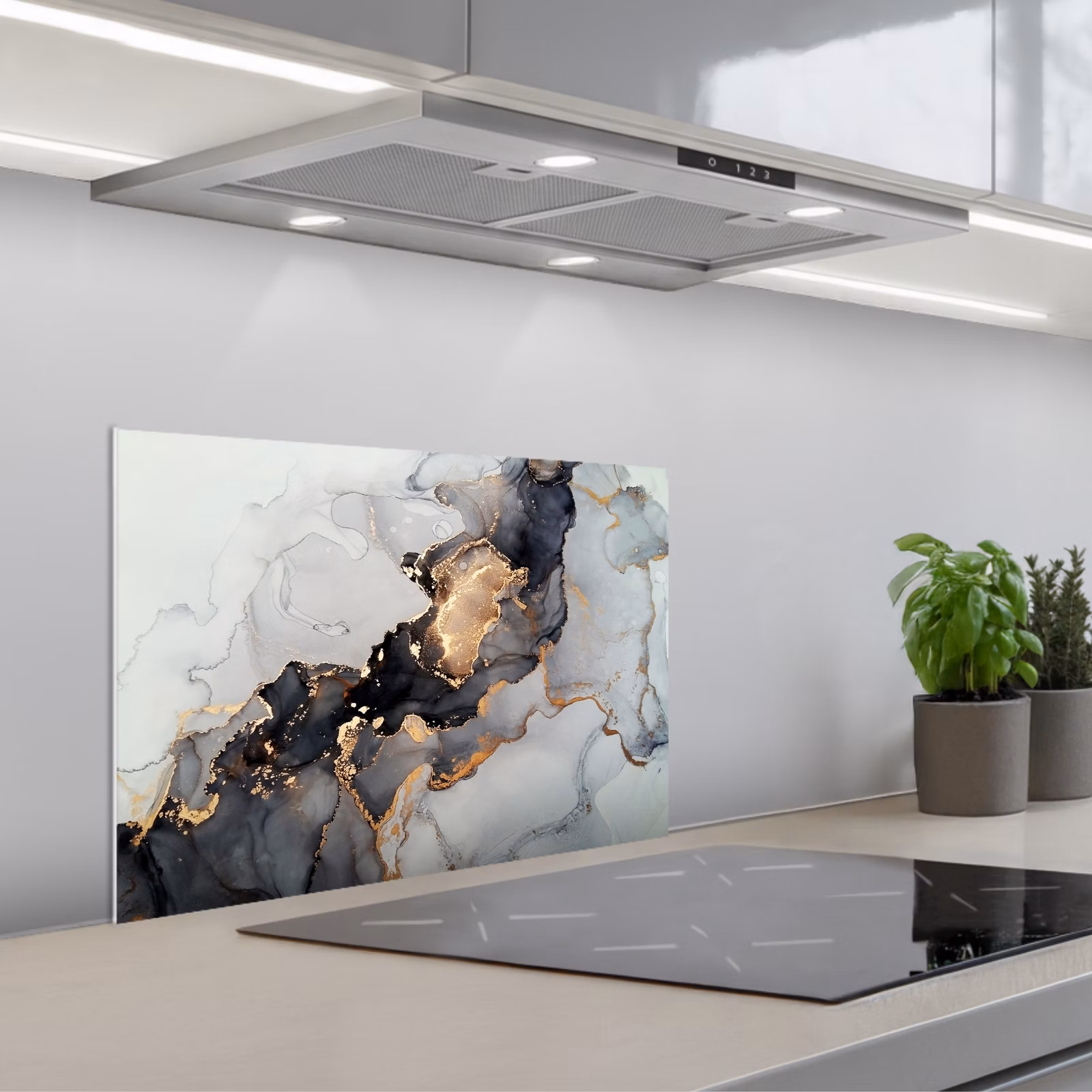 Kitchen splashback for hob - Black - Marble - Luxury - Gold — 1