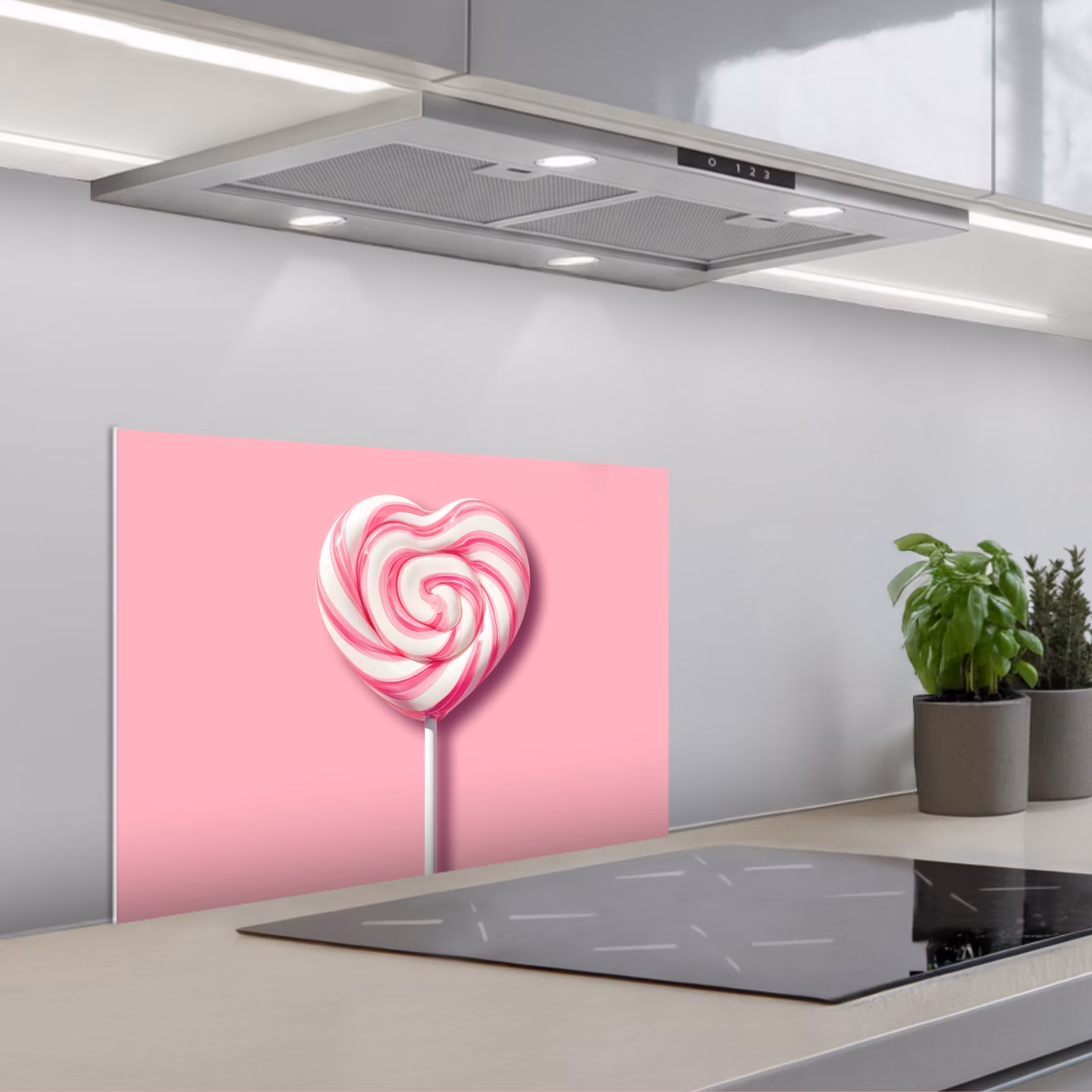 Kitchen splashback for hob - Candy - Lollipop - Heart - Pink — 1