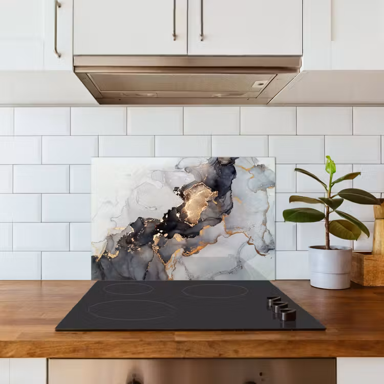 Kitchen splashback for hob - Black - Marble - Luxury - Gold — 3