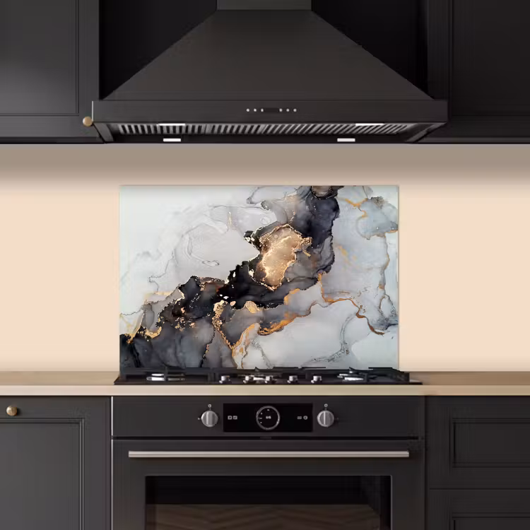 Kitchen splashback for hob - Black - Marble - Luxury - Gold — 5