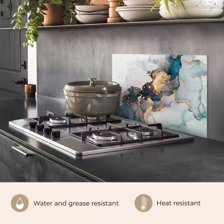 Kitchen splashback for hob - Blue - Marble - Gold — 2
