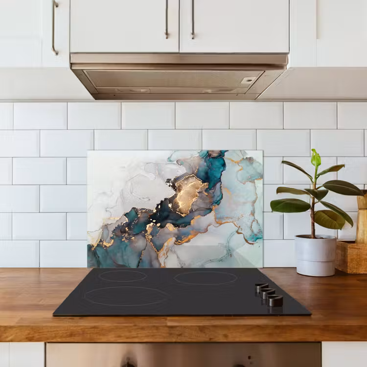 Kitchen splashback for hob - Blue - Marble - Gold — 3