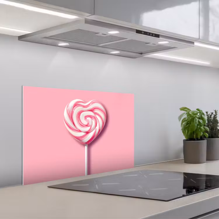 Kitchen splashback for hob - Candy - Lollipop - Heart - Pink — 1