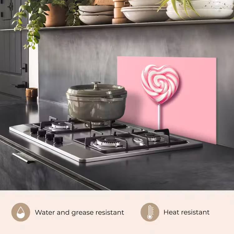 Kitchen splashback for hob - Candy - Lollipop - Heart - Pink — 2
