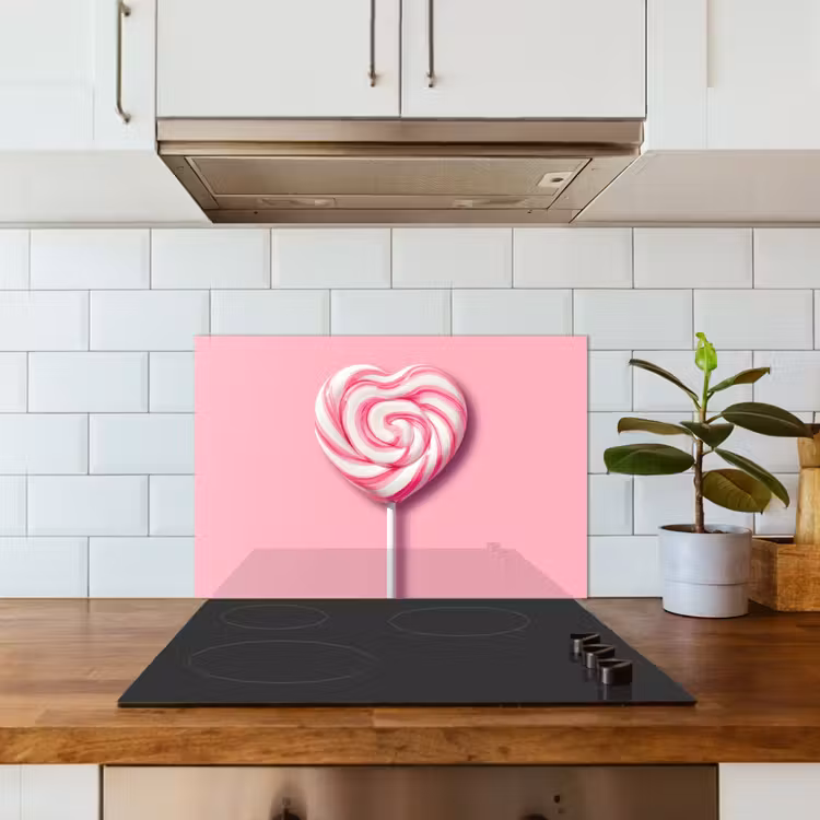 Kitchen splashback for hob - Candy - Lollipop - Heart - Pink — 3