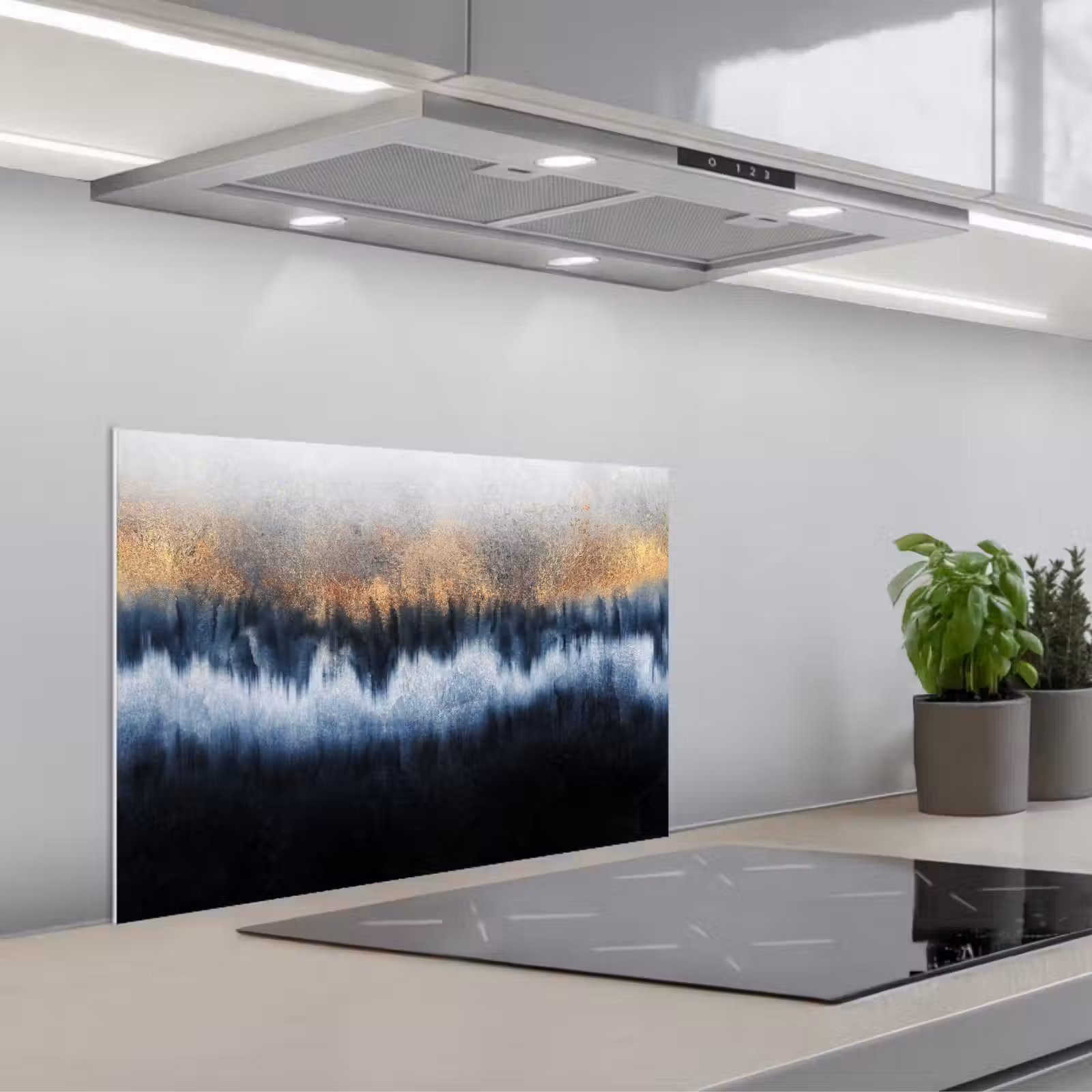 Kitchen splashback for hob - Abstract - Gold - Luxury - Blue — 1