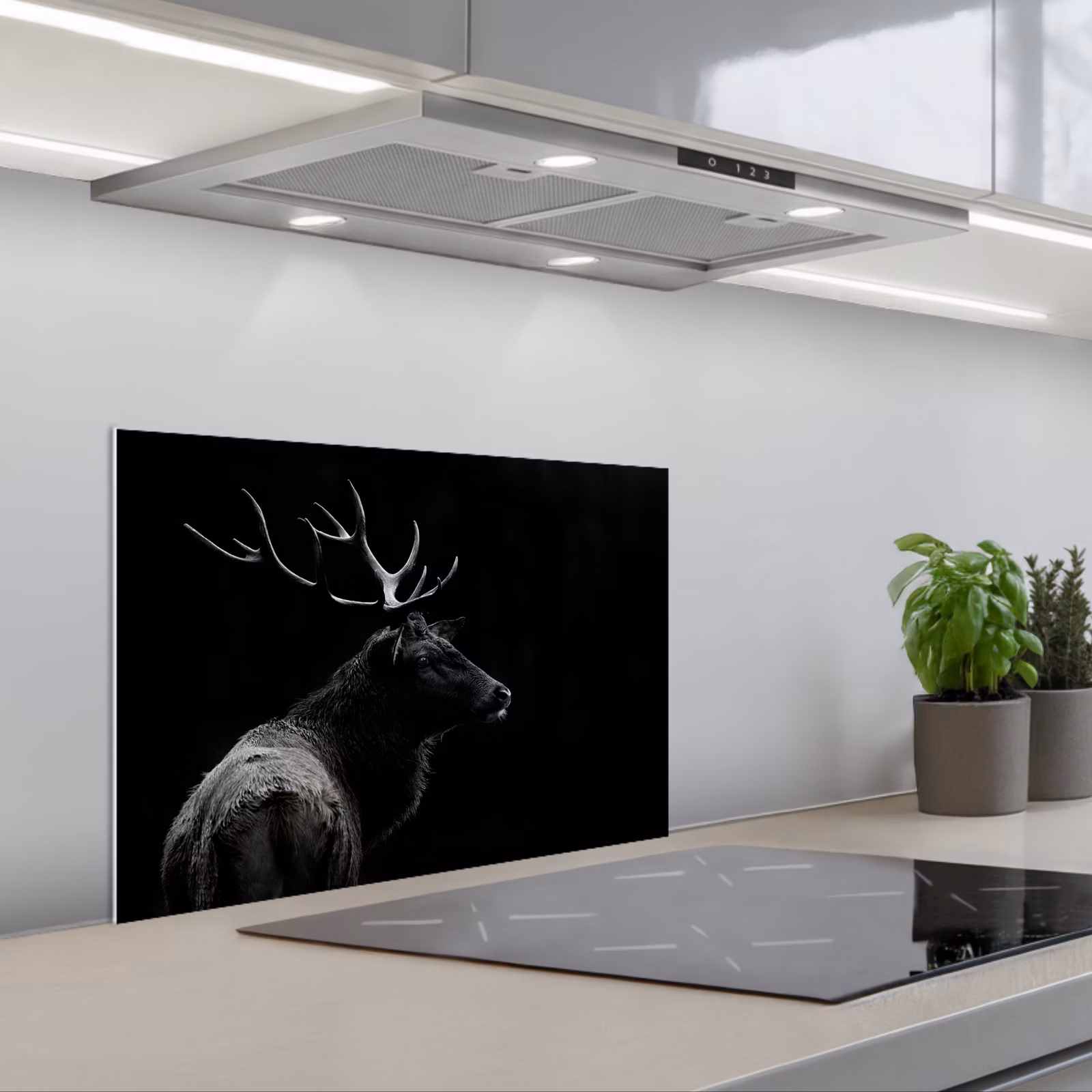 Kitchen splashback for hob - Deer - Black - Portrait - Antlers - Animals — 1