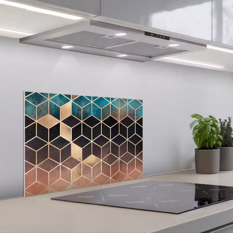 Kitchen splashback for hob - Abstract - Cube - Gold - Patterns - Luxury — 1