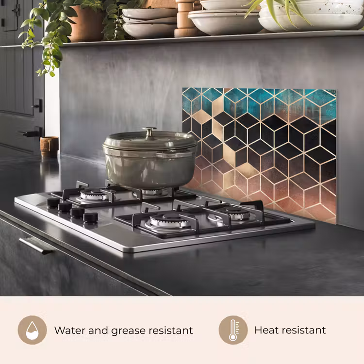 Kitchen splashback for hob - Abstract - Cube - Gold - Patterns - Luxury — 2