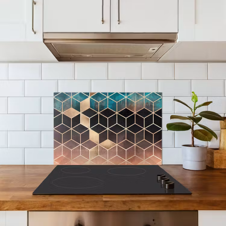 Kitchen splashback for hob - Abstract - Cube - Gold - Patterns - Luxury — 3
