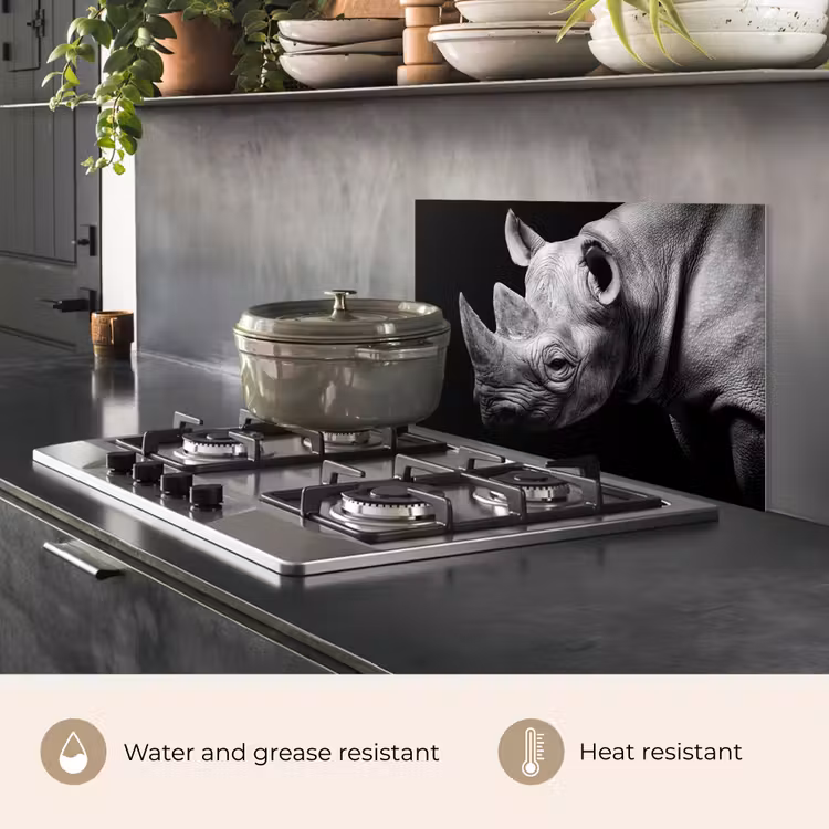 Kitchen splashback for hob - Animals - Rhinoceros - Black - White - Portrait — 2