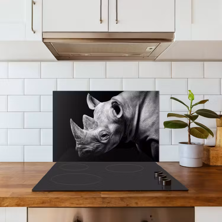 Kitchen splashback for hob - Animals - Rhinoceros - Black - White - Portrait — 3