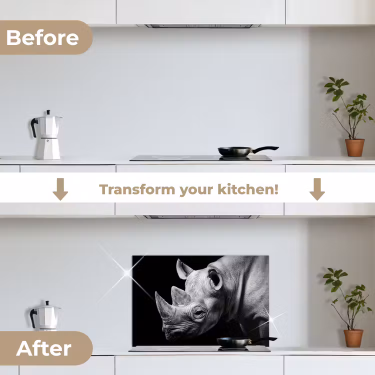 Kitchen splashback for hob - Animals - Rhinoceros - Black - White - Portrait — 7