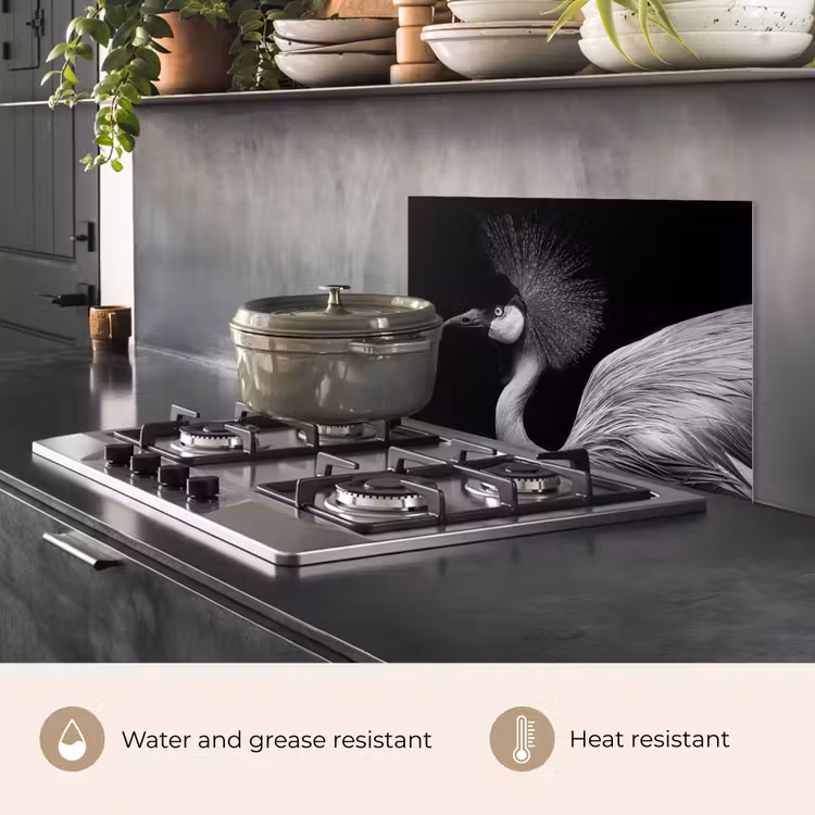 Kitchen splashback for hob - Crane - Black - White - Bird - Animals — 2