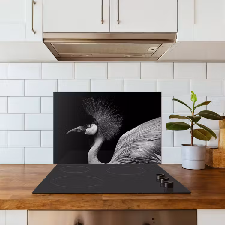 Kitchen splashback for hob - Crane - Black - White - Bird - Animals — 3