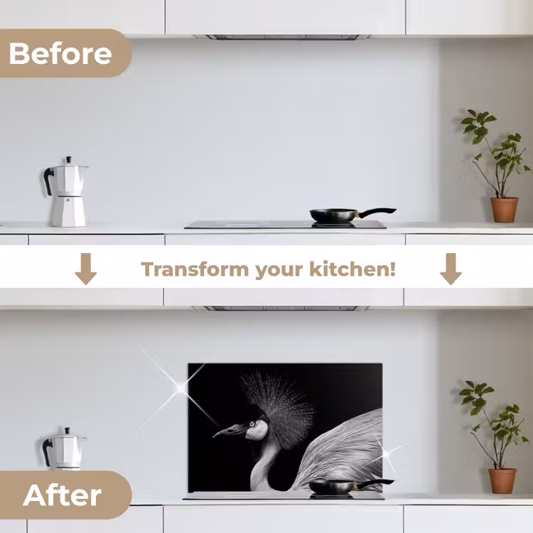 Kitchen splashback for hob - Crane - Black - White - Bird - Animals — 7