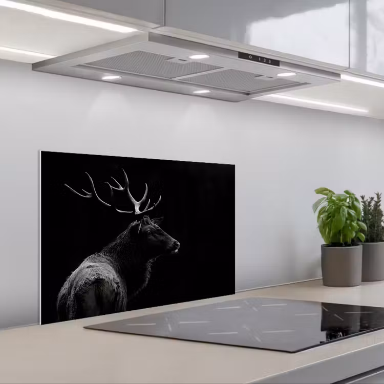 Kitchen splashback for hob - Deer - Black - Portrait - Antlers - Animals — 1