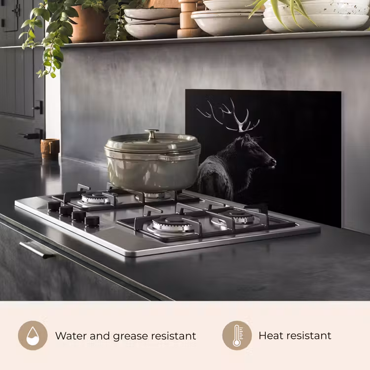 Kitchen splashback for hob - Deer - Black - Portrait - Antlers - Animals — 2