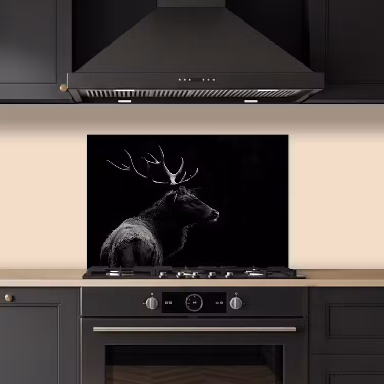 Kitchen splashback for hob - Deer - Black - Portrait - Antlers - Animals — 5