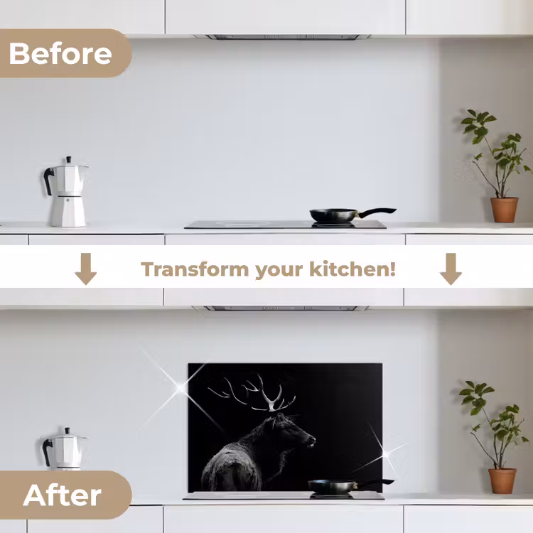 Kitchen splashback for hob - Deer - Black - Portrait - Antlers - Animals — 7