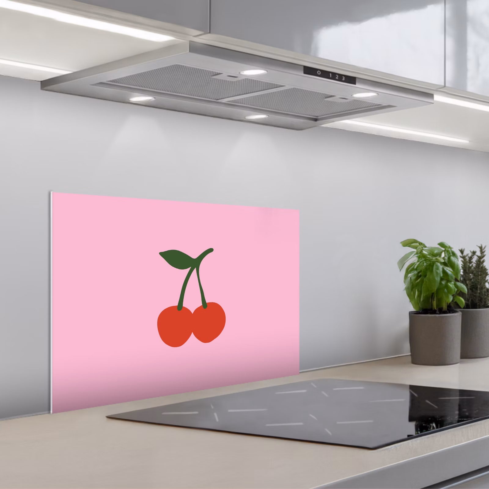 Kitchen splashback for hob - Cherry - Pink - Illustration — 1