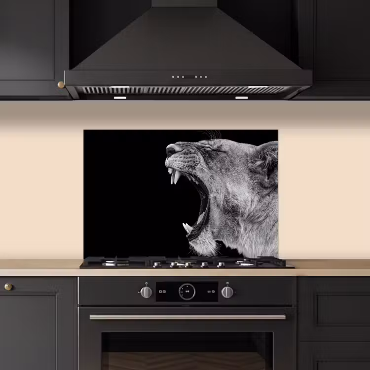 Kitchen splashback for hob - Animals - Lion - Black - White - Portrait — 5