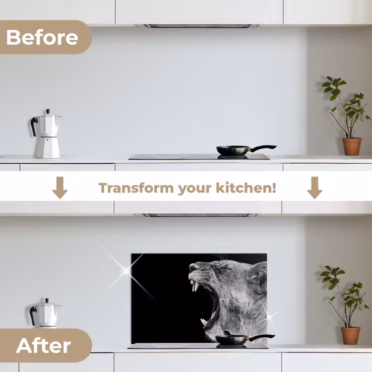 Kitchen splashback for hob - Animals - Lion - Black - White - Portrait — 7