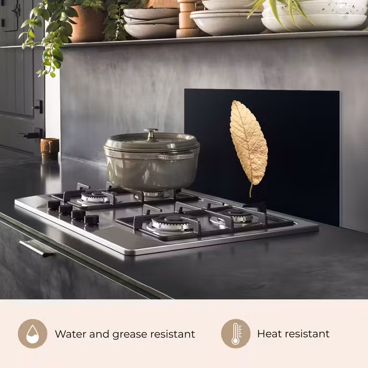 Kitchen splashback for hob - Black and gold - Leaves - Black - Plants - Luxury — 2
