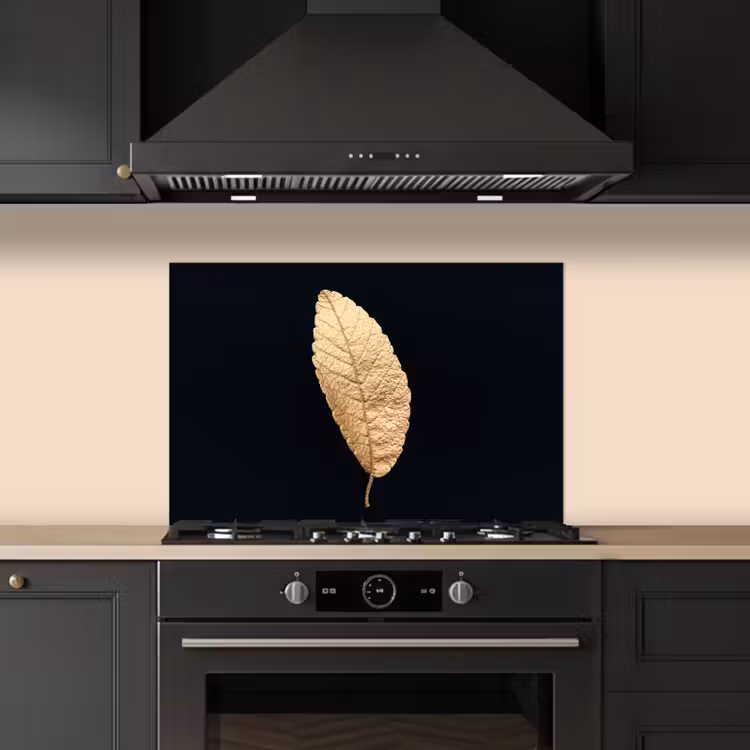 Kitchen splashback for hob - Black and gold - Leaves - Black - Plants - Luxury — 5