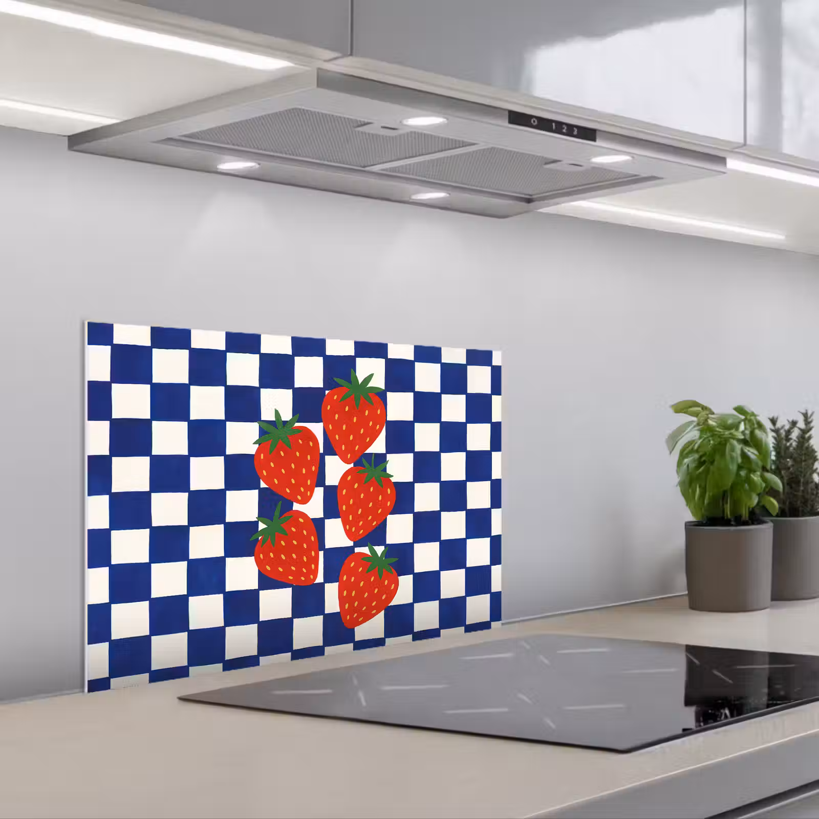 Kitchen splashback for hob - Blocked - Blue - Strawberry — 1
