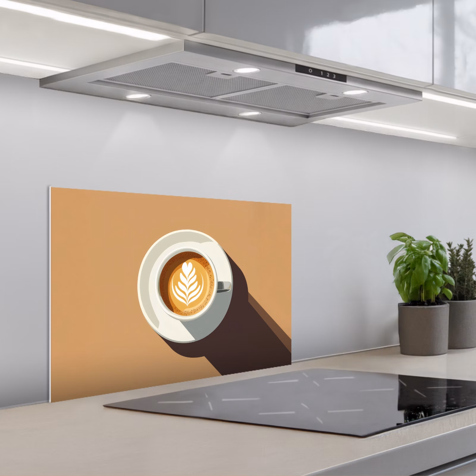Kitchen splashback for hob - Cappuccino - Cup - Saucer - Minimalitic — 1