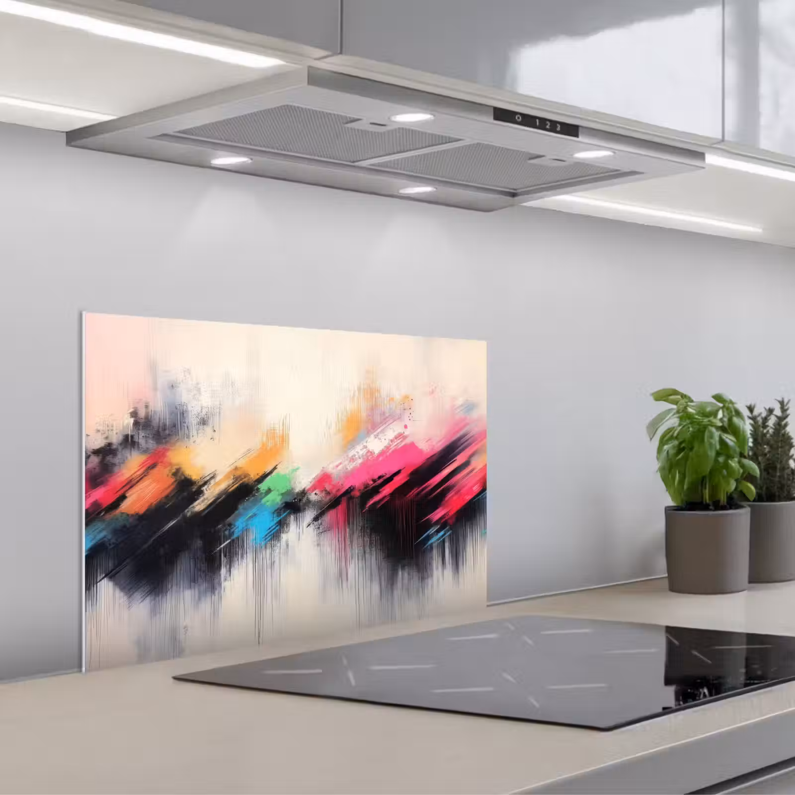 Kitchen splashback for hob - Dynamic - Abstract - Colorful - Black — 1