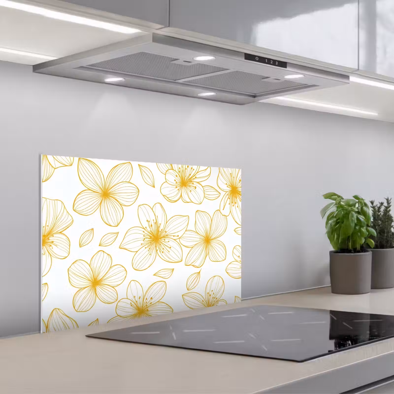 Kitchen splashback for hob - Flowers - Pattern - Illustration - Yellow — 1