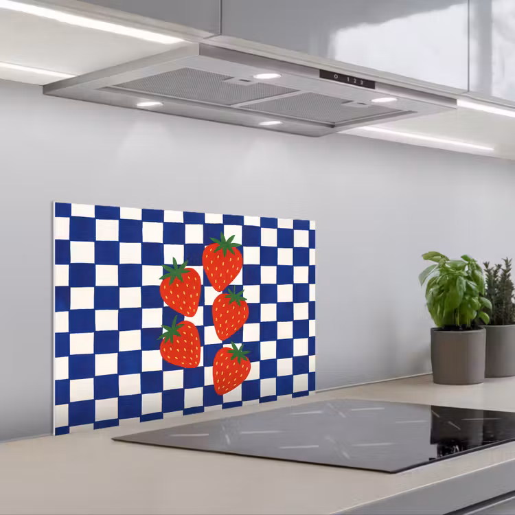 Kitchen splashback for hob - Blocked - Blue - Strawberry — 1