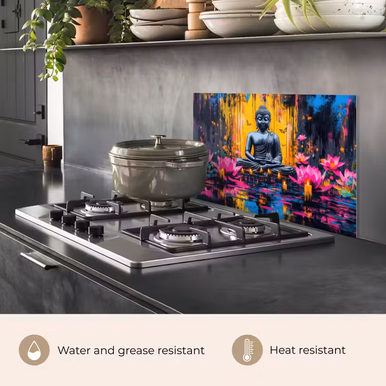 Kitchen splashback for hob - Buddha - Flowers - Candles - Yellow — 2