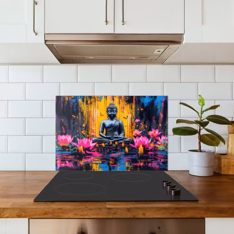Kitchen splashback for hob - Buddha - Flowers - Candles - Yellow — 3