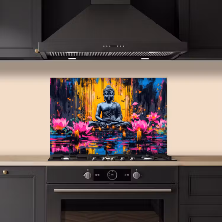 Kitchen splashback for hob - Buddha - Flowers - Candles - Yellow — 5