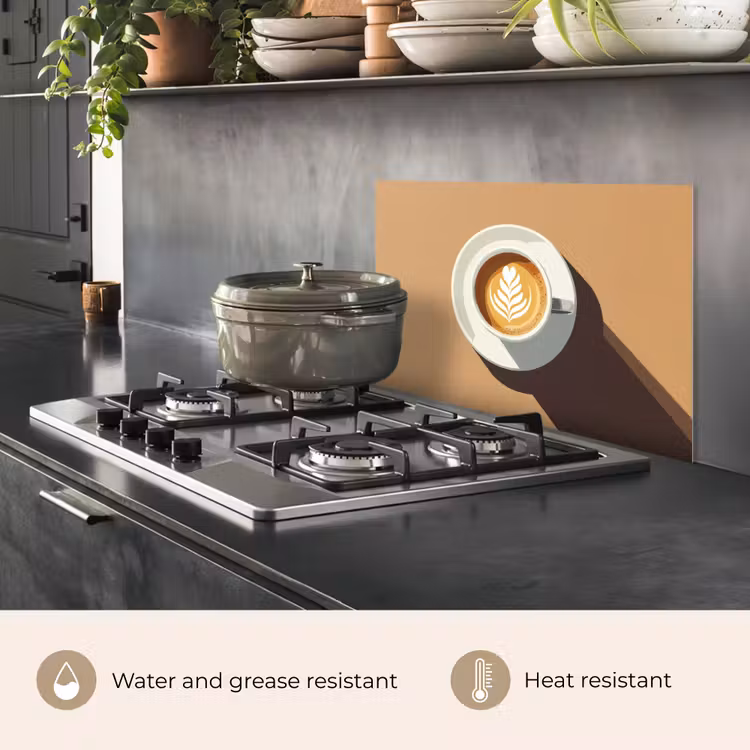 Kitchen splashback for hob - Cappuccino - Cup - Saucer - Minimalitic — 2