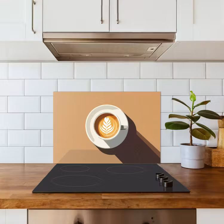 Kitchen splashback for hob - Cappuccino - Cup - Saucer - Minimalitic — 3