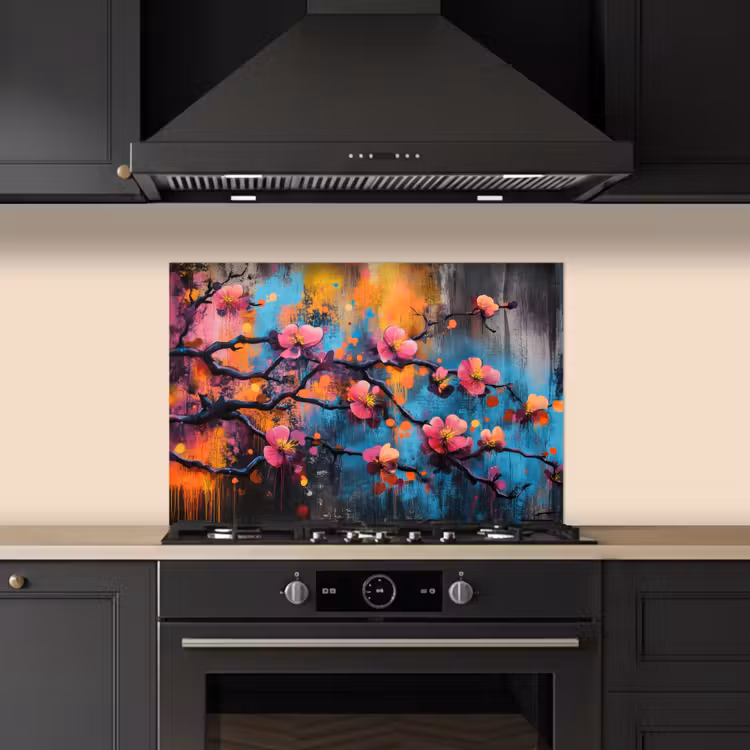 Kitchen splashback for hob - Flowers - Branch - Abstract - Pink — 5