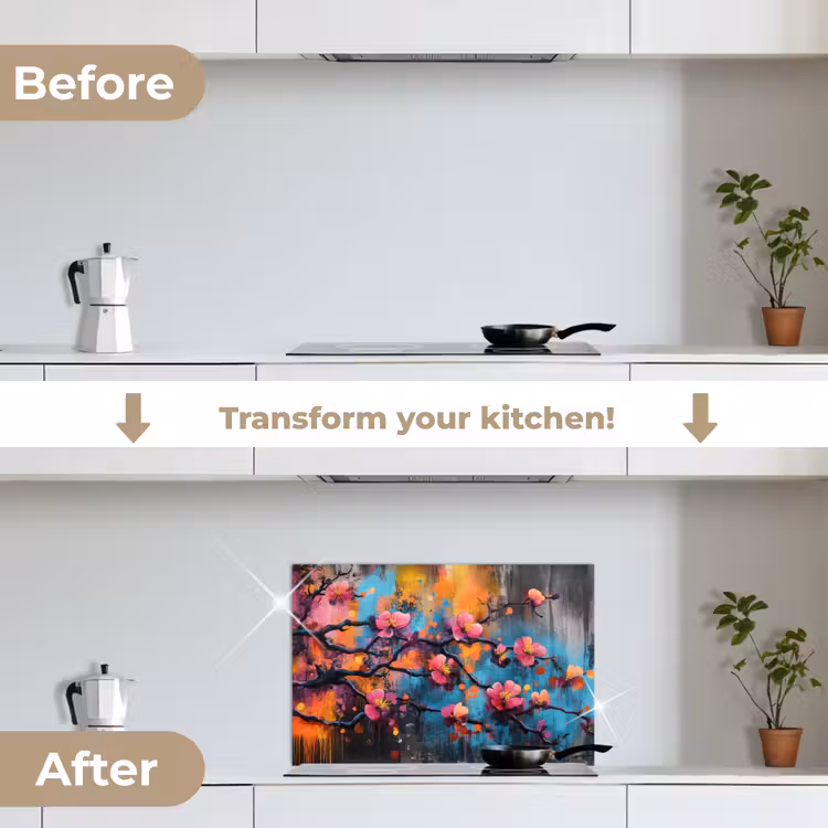 Kitchen splashback for hob - Flowers - Branch - Abstract - Pink — 7