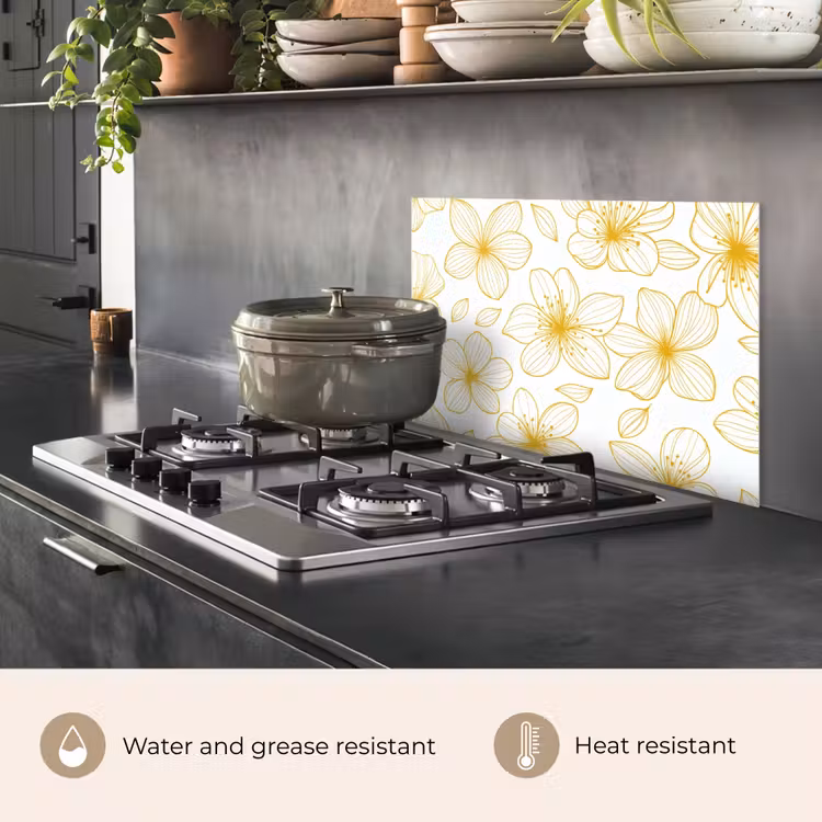 Kitchen splashback for hob - Flowers - Pattern - Illustration - Yellow — 2