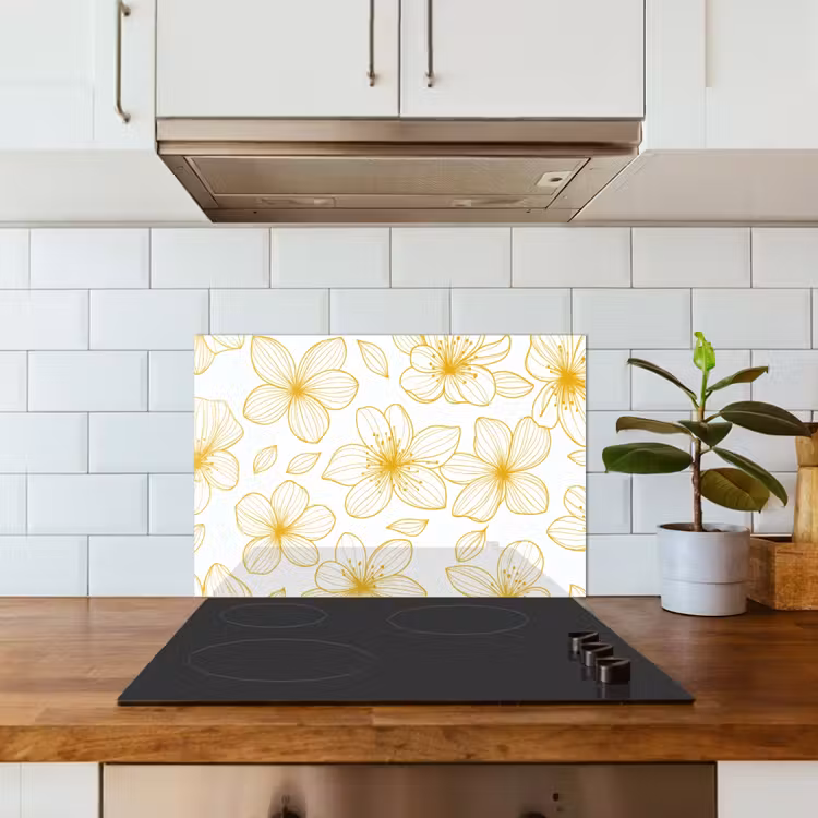 Kitchen splashback for hob - Flowers - Pattern - Illustration - Yellow — 3