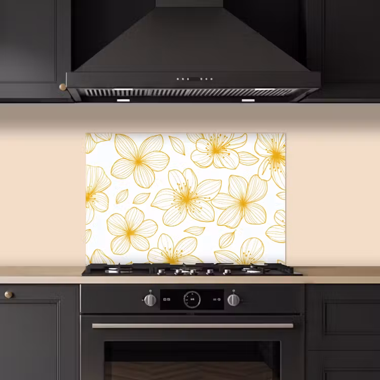 Kitchen splashback for hob - Flowers - Pattern - Illustration - Yellow — 5