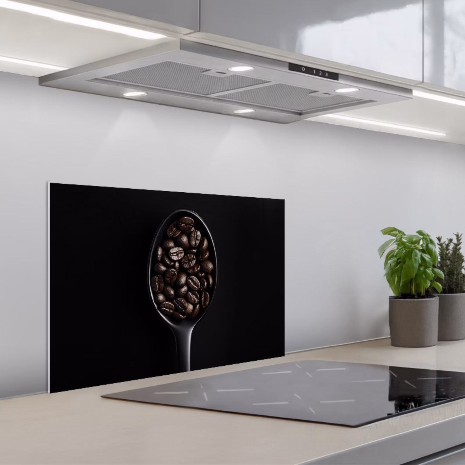 Kitchen splashback for hob - Coffee Bean - Spoon - Black — 1