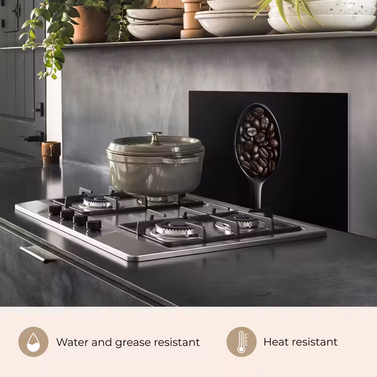 Kitchen splashback for hob - Coffee Bean - Spoon - Black — 2