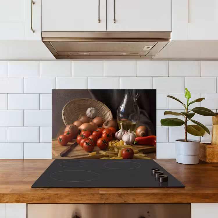Kitchen splashback for hob - Cutting board - Vegetable - Still life - Pasta - Out - Tomato - Cutting board — 3